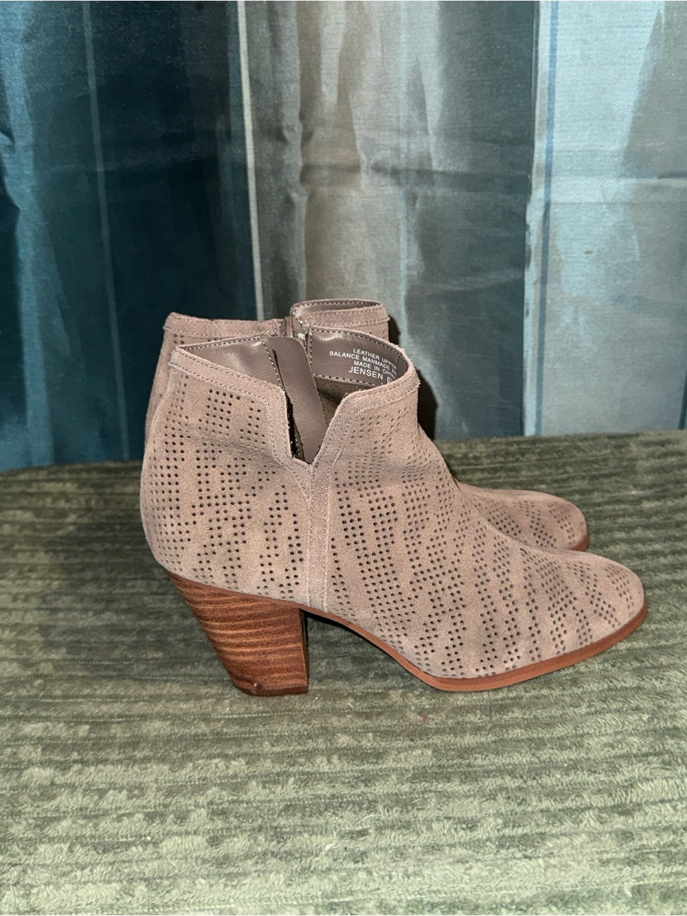 Violet and Red Taupe Perforated Suede Ankle Booties